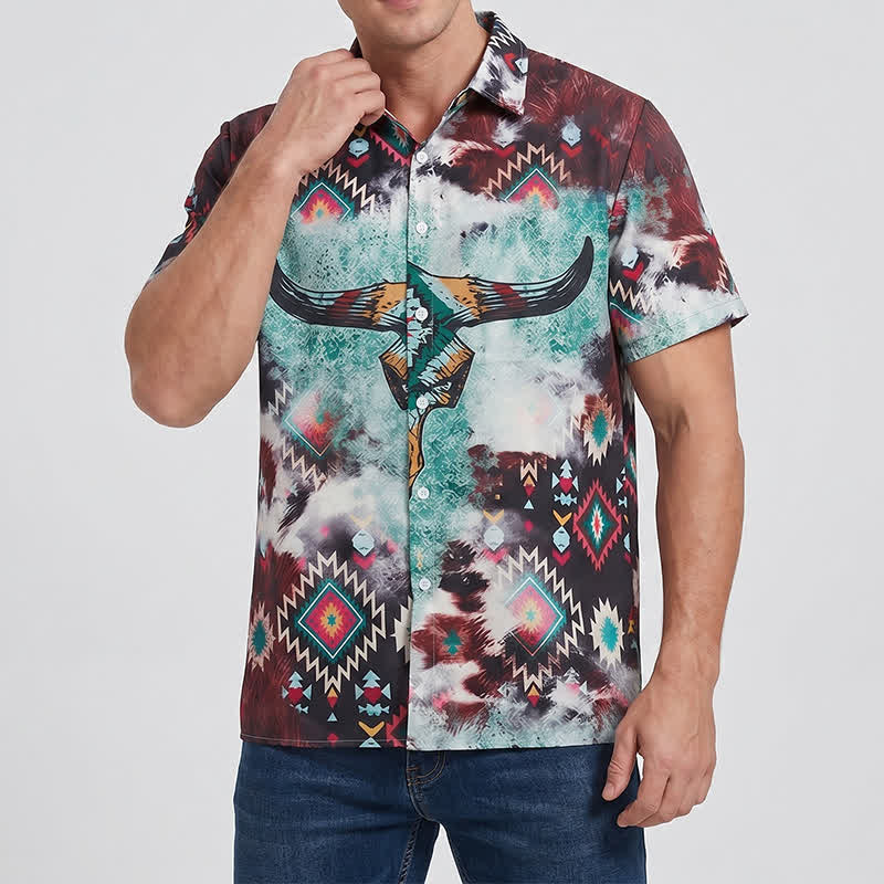 Chemise western pour homme à imprimé tribal tête de mort de Longhorn - image 1