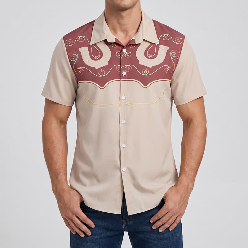 Chemise western bicolore pour homme avec empiècement et motif fer à cheval - image 1