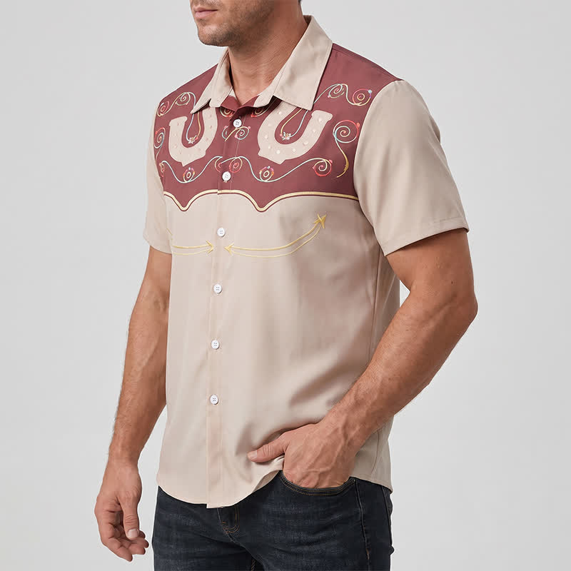 Chemise western bicolore pour homme avec empiècement et motif fer à cheval - image 2