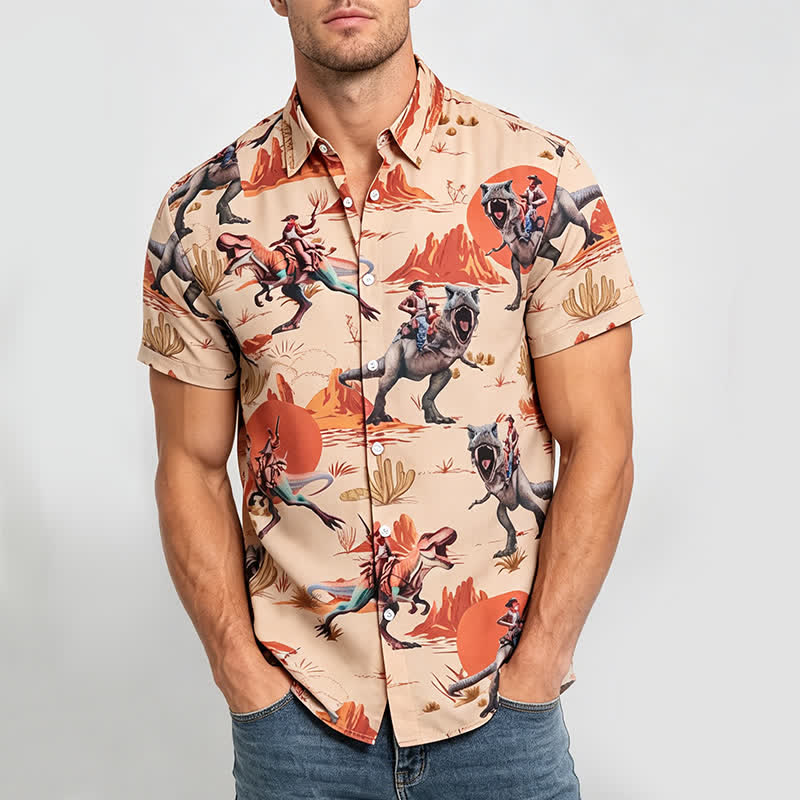 Chemise fantaisie pour homme avec imprimé dinosaure cavalier du Far West - image 1