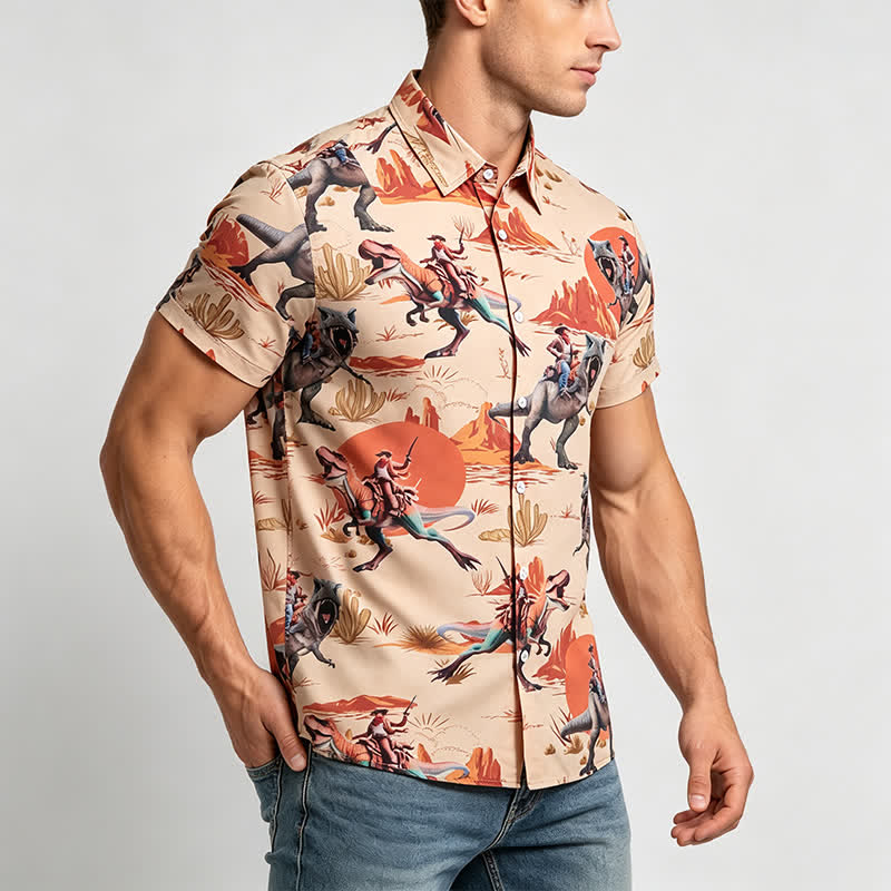 Chemise fantaisie pour homme avec imprimé dinosaure cavalier du Far West - image 3