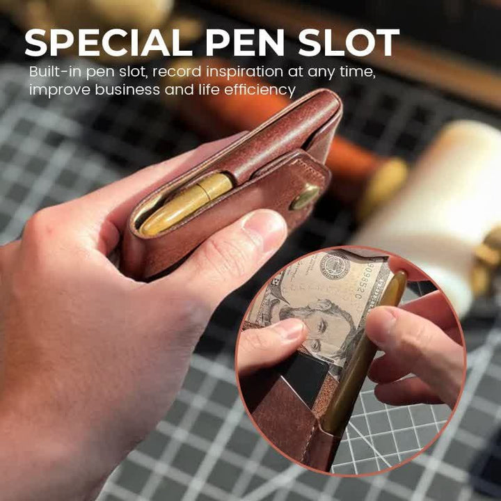Portefeuille compact multifonctionnel en cuir avec emplacement pour mini stylo - image 5