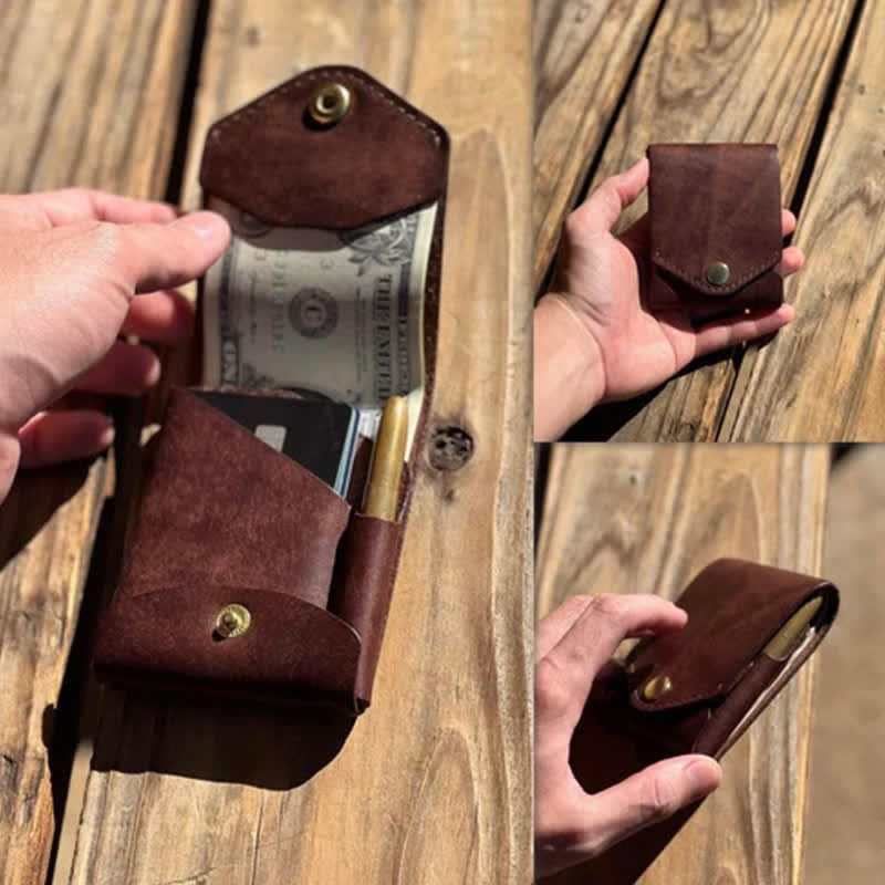 Portefeuille compact multifonctionnel en cuir avec emplacement pour mini stylo - image 8