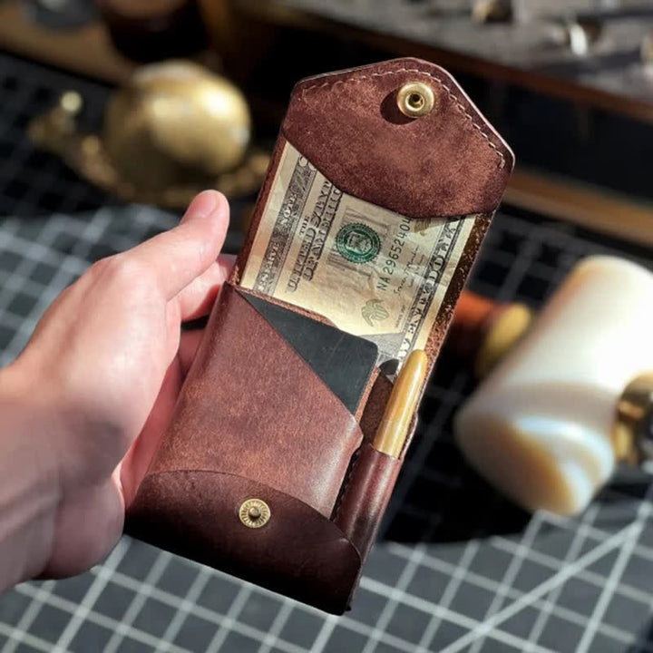 Portefeuille compact multifonctionnel en cuir avec emplacement pour mini stylo - image 0