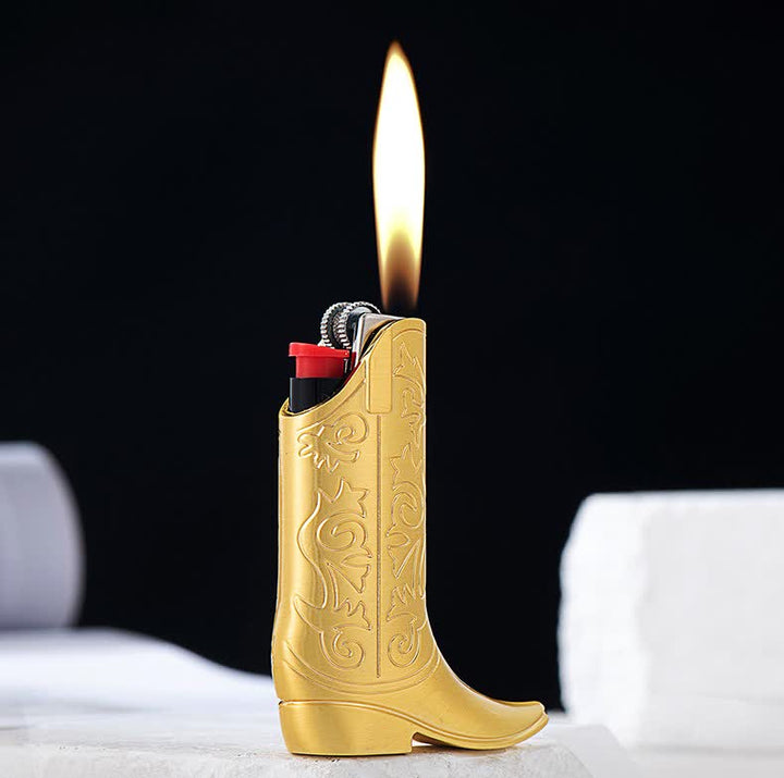 Étui à briquet en métal gravé en forme de botte de cowboy rétro - image 1