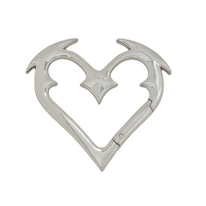 Porte-clés anneau à ressort en métal robuste en forme de cœur d'ange à monter soi-même - Argent poli - image 0