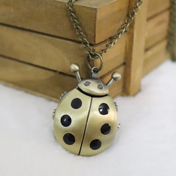 Collier montre de poche coccinelle en bronze antique vintage - Noir - image 1