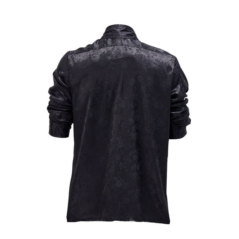 Chemise habillée à manches longues pour homme, motif jacquard rose, boutons cachés - image 5