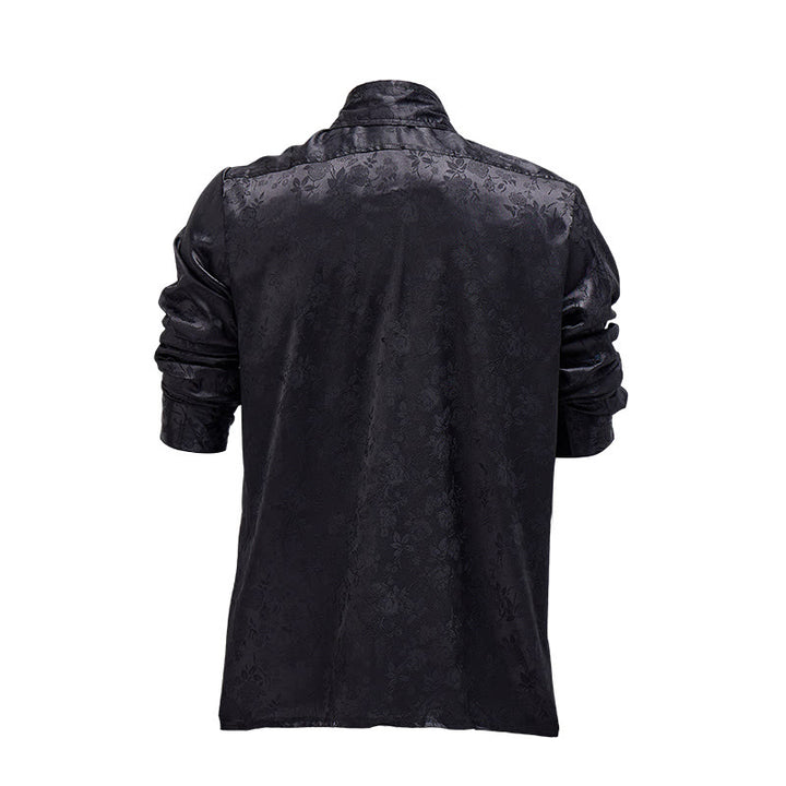 Chemise habillée à manches longues pour homme, motif jacquard rose, boutons cachés - image 5