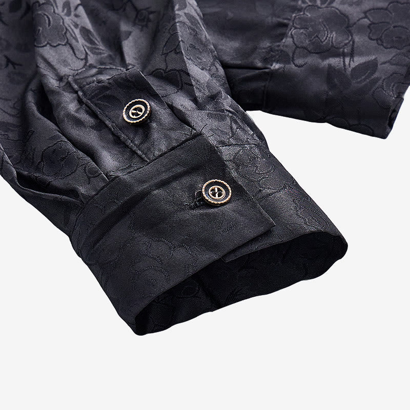 Chemise habillée à manches longues pour homme, motif jacquard rose, boutons cachés - image 9