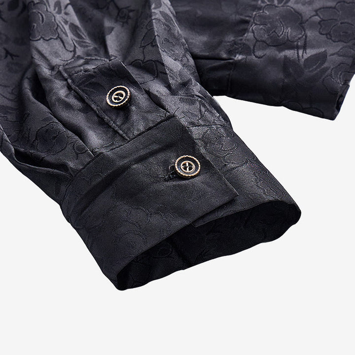 Chemise habillée à manches longues pour homme, motif jacquard rose, boutons cachés - image 9