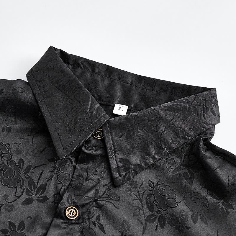 Chemise habillée à manches longues pour homme, motif jacquard rose, boutons cachés - image 6