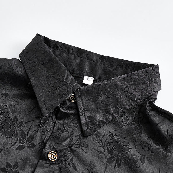 Chemise habillée à manches longues pour homme, motif jacquard rose, boutons cachés - image 6