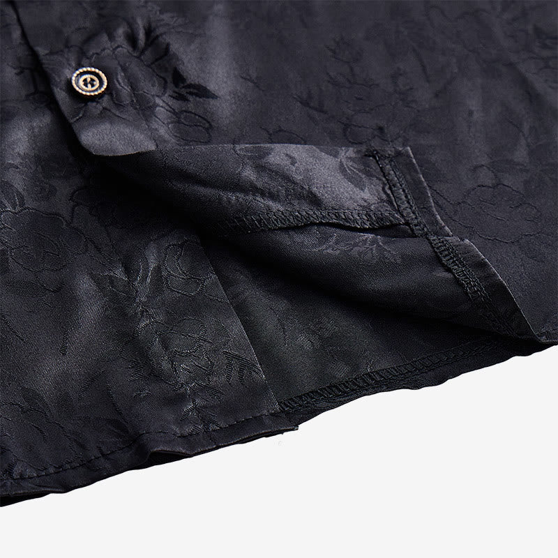 Chemise habillée à manches longues pour homme, motif jacquard rose, boutons cachés - image 10