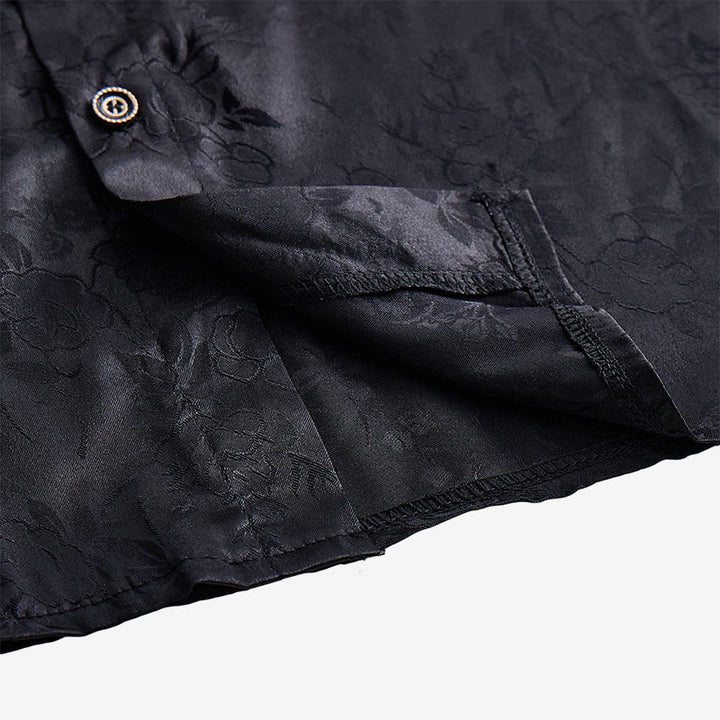 Chemise habillée à manches longues pour homme, motif jacquard rose, boutons cachés - image 10