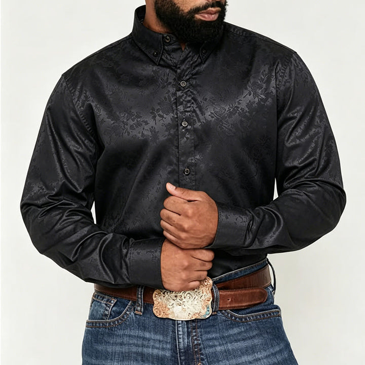 Chemise habillée à manches longues pour homme, motif jacquard rose, boutons cachés - image 2