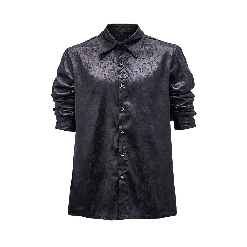 Chemise habillée à manches longues pour homme, motif jacquard rose, boutons cachés - Noir - 2XL - image 0
