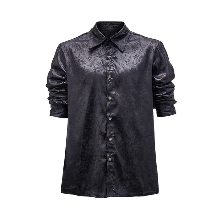 Chemise habillée à manches longues pour homme, motif jacquard rose, boutons cachés - Noir - 2XL - image 0