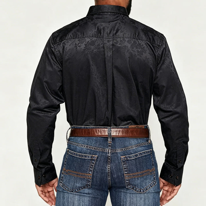 Chemise habillée à manches longues pour homme, motif jacquard rose, boutons cachés - image 4