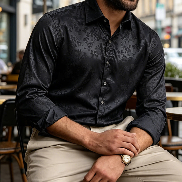 Chemise habillée à manches longues pour homme, motif jacquard rose, boutons cachés - image 1