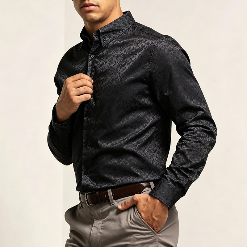Chemise habillée à manches longues pour homme, motif jacquard rose, boutons cachés - image 3