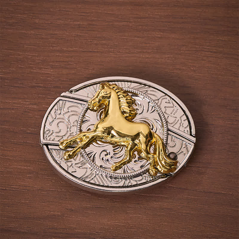 Boucle de couteau pliant dissimulé à faire soi-même, motif cheval au galop argenté et doré, ceinture en cuir - image 9