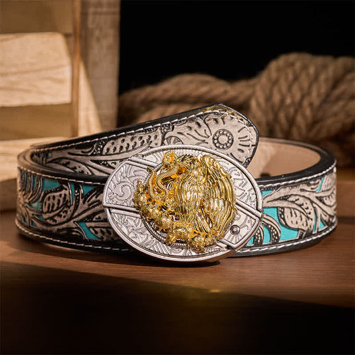 Couteau pliant dissimulé Gold Eagle Serpent DIY avec boucle argentée et ceinture en cuir - Aigle et Serpent - Ceinture à fleurs grises - 42 - image 8