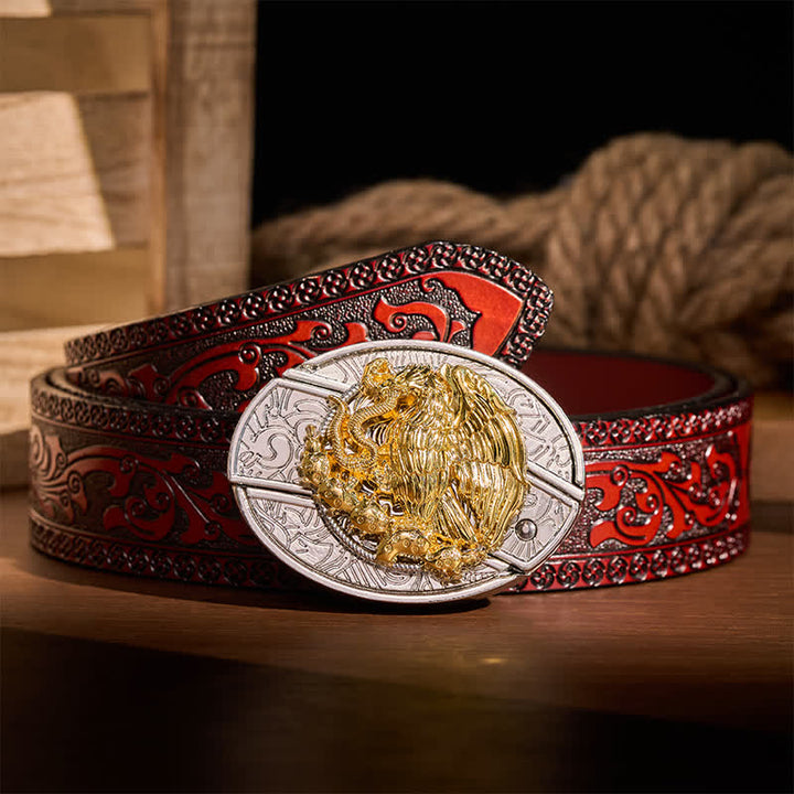 Couteau pliant dissimulé Gold Eagle Serpent DIY avec boucle argentée et ceinture en cuir - Aigle et Serpent - Ceinture sculptée marron - 42 - image 6