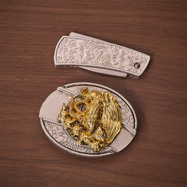 Couteau pliant dissimulé Gold Eagle Serpent DIY avec boucle argentée et ceinture en cuir - image 10