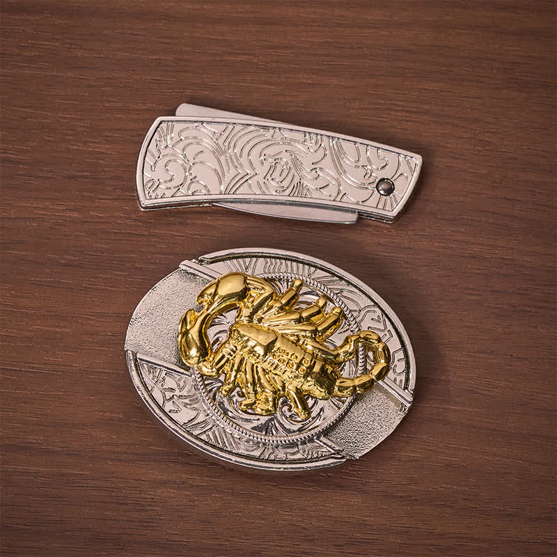 Boucle de ceinture en cuir avec couteau pliant dissimulé à motif scorpion gothique argenté et doré - image 10