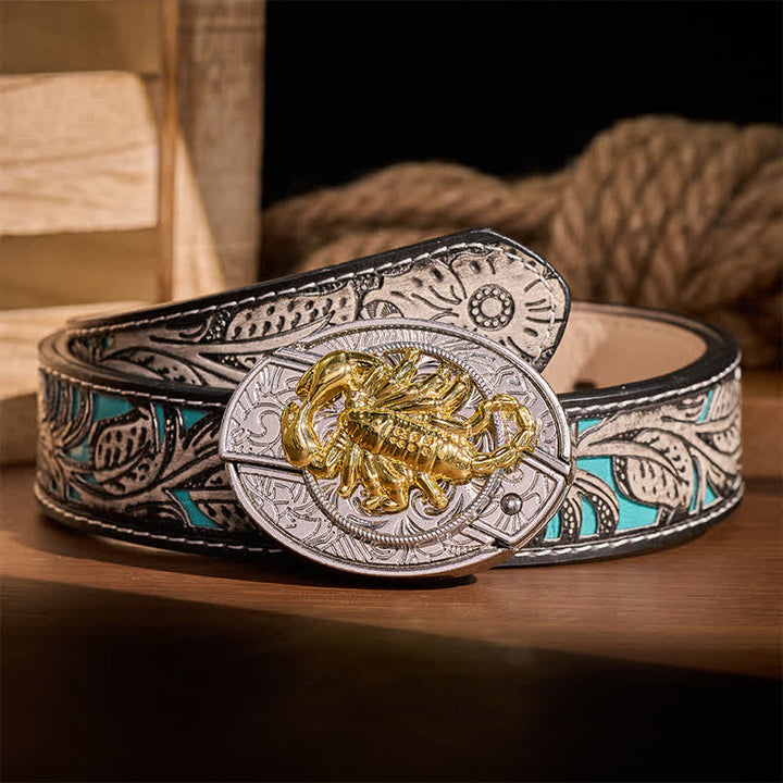Boucle de ceinture en cuir avec couteau pliant dissimulé à motif scorpion gothique argenté et doré - Scorpion - Ceinture à fleurs grises - 42 - image 8