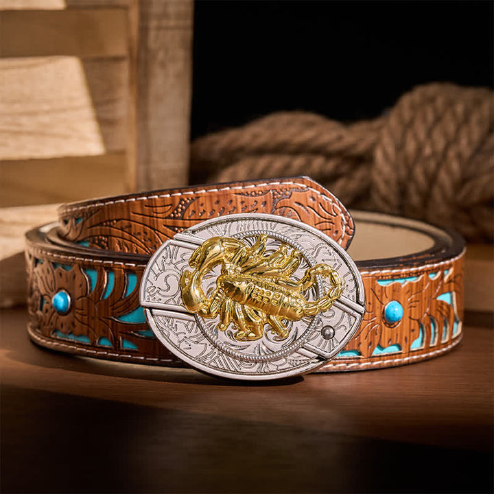 Boucle de ceinture en cuir avec couteau pliant dissimulé à motif scorpion gothique argenté et doré - Scorpion - Ceinture turquoise sculptée - 42 - image 3