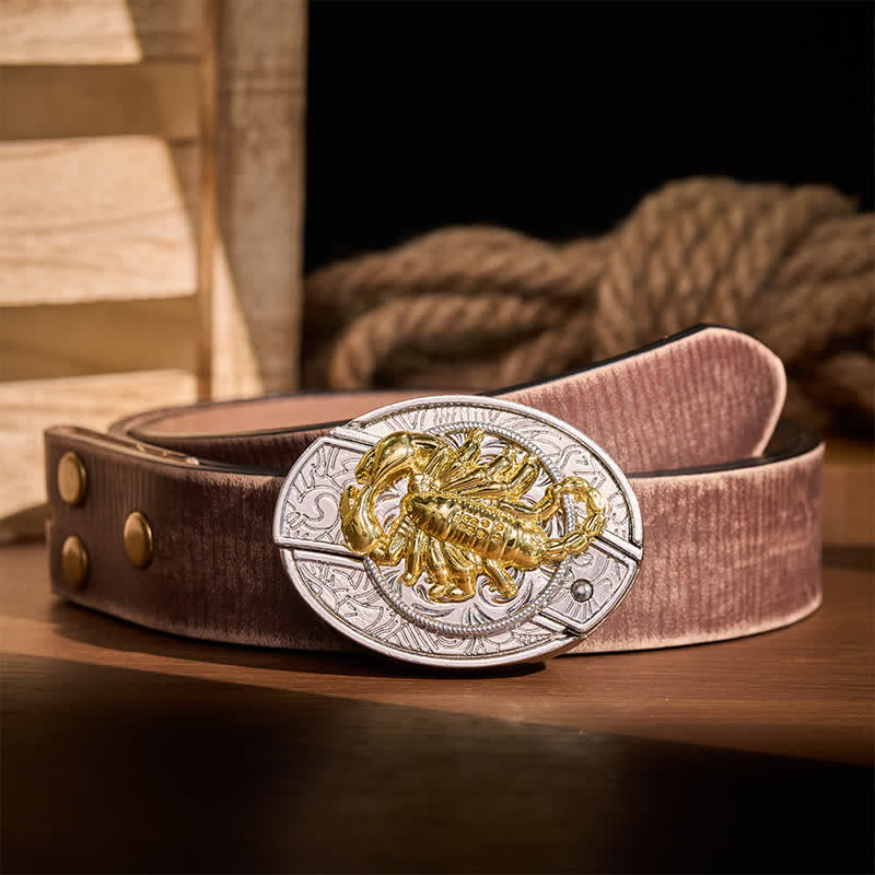 Boucle de ceinture en cuir avec couteau pliant dissimulé à motif scorpion gothique argenté et doré - Scorpion - Ceinture marron vieillie - 42 - image 5