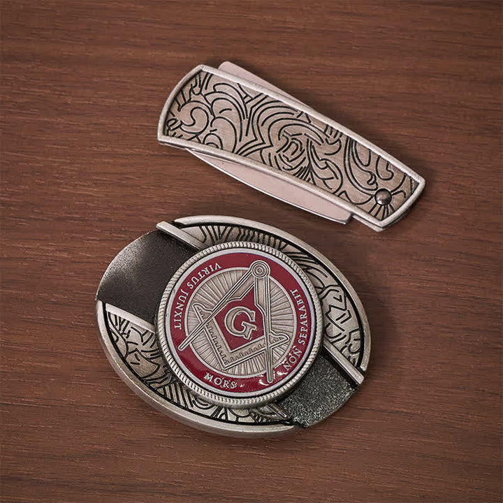 Boucle de couteau pliant dissimulée à l'aide d'un symbole maçonnique en émail rouge, à monter soi-même, ceinture en cuir - image 10