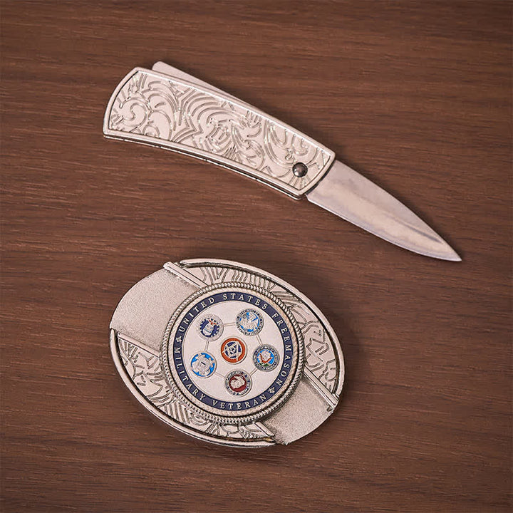 Ceinture en cuir avec boucle de couteau pliant dissimulé, fabriquée par un ancien combattant franc-maçon de l'armée américaine - image 1