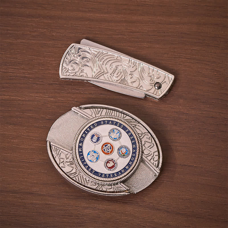 Ceinture en cuir avec boucle de couteau pliant dissimulé, fabriquée par un ancien combattant franc-maçon de l'armée américaine - image 10