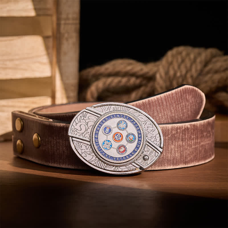 Ceinture en cuir avec boucle de couteau pliant dissimulé, fabriquée par un ancien combattant franc-maçon de l'armée américaine - Franc-maçon vétéran - Ceinture marron vieillie - 42 - image 5