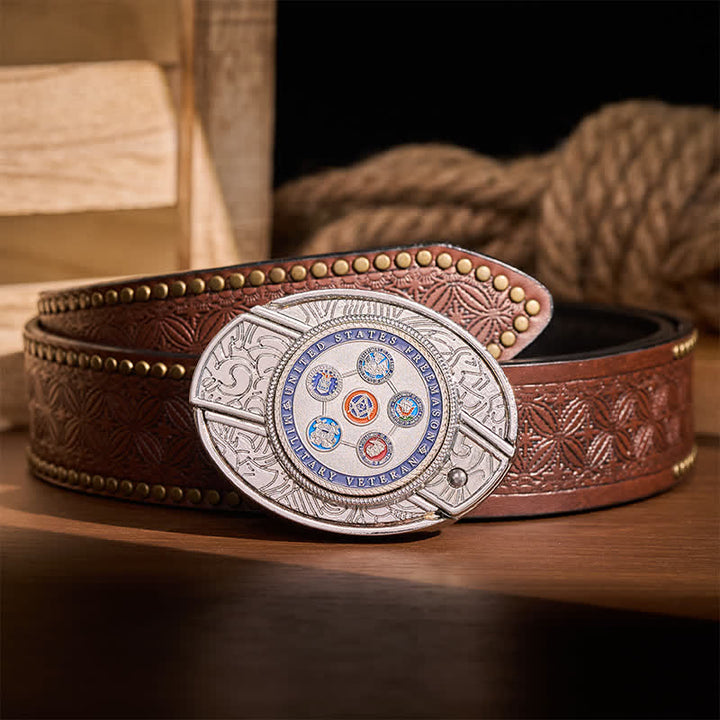 Ceinture en cuir avec boucle de couteau pliant dissimulé, fabriquée par un ancien combattant franc-maçon de l'armée américaine - Franc-maçon vétéran - Ceinture à rivets marron - 42 - image 4