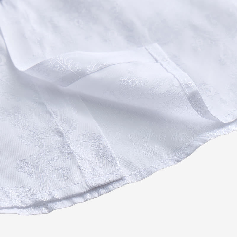 Chemise à manches longues pour homme, en satin jacquard foncé rose, col montant - image 17