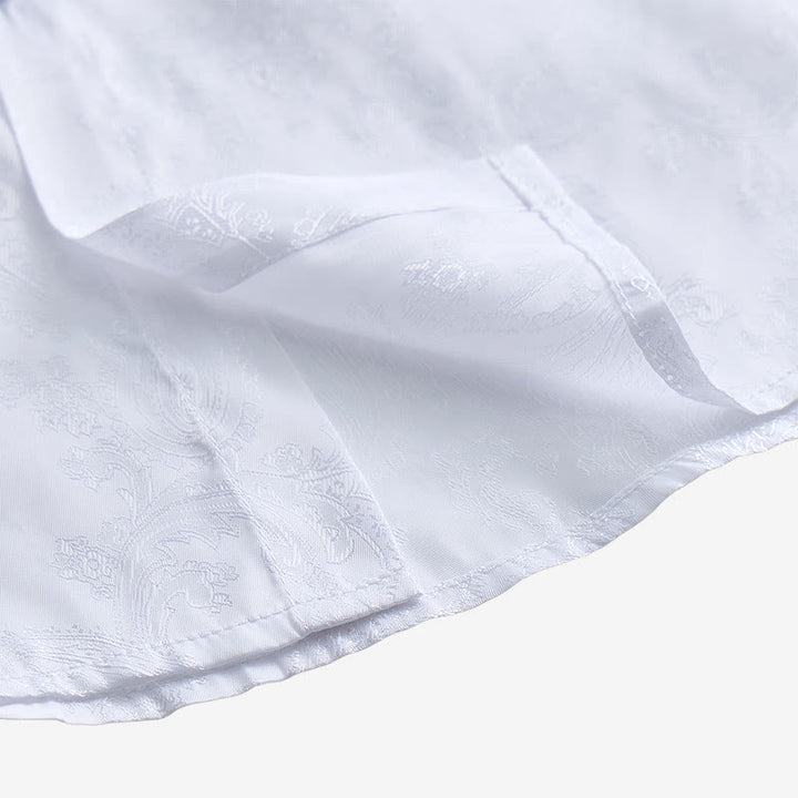 Chemise à manches longues pour homme, en satin jacquard foncé rose, col montant - image 17