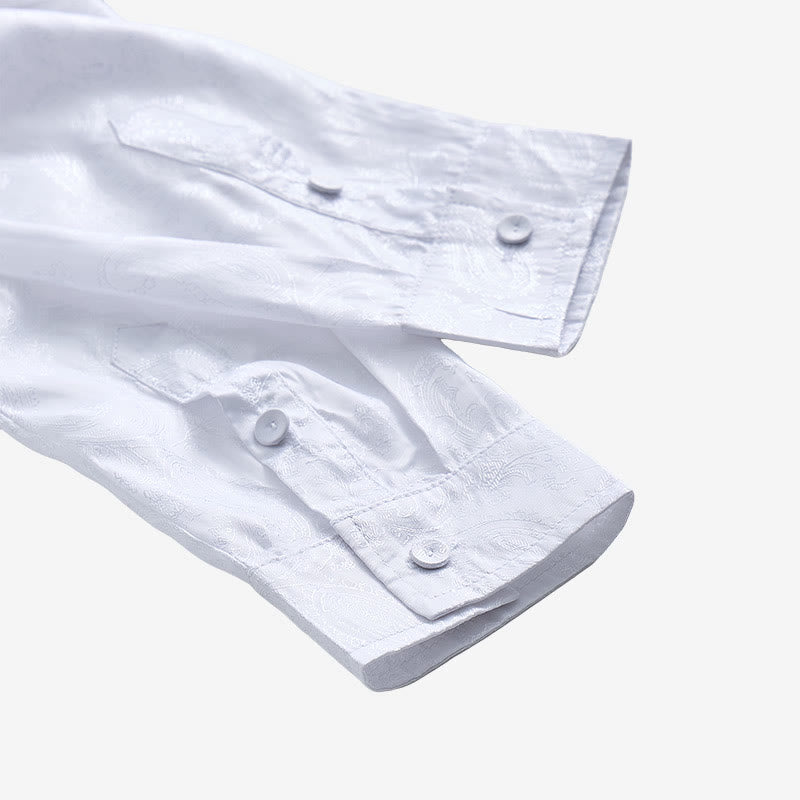 Chemise à manches longues pour homme, en satin jacquard foncé rose, col montant - image 13
