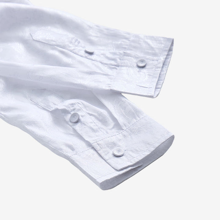Chemise à manches longues pour homme, en satin jacquard foncé rose, col montant - image 13