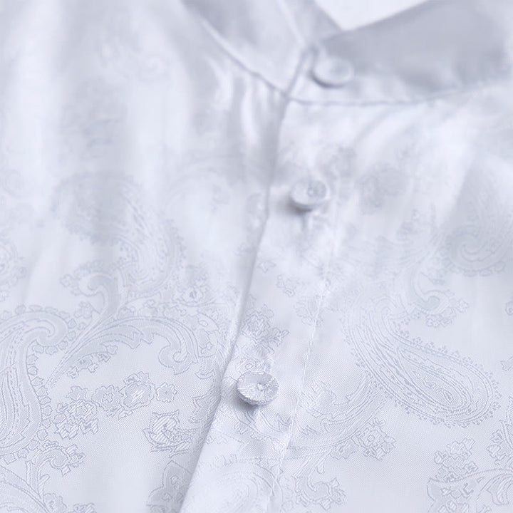 Chemise à manches longues pour homme, en satin jacquard foncé rose, col montant - image 15
