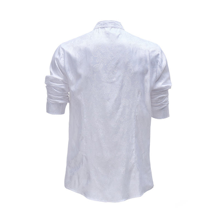 Chemise à manches longues pour homme, en satin jacquard foncé rose, col montant - image 12