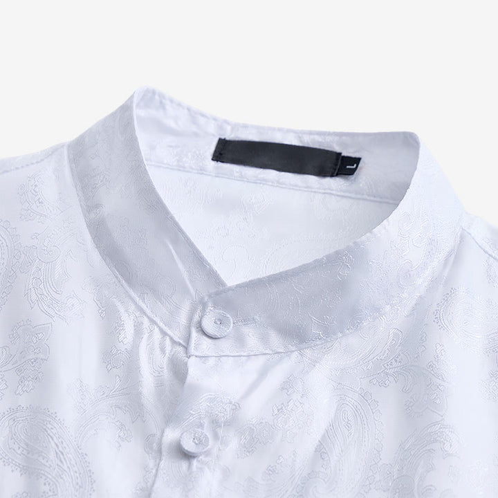 Chemise à manches longues pour homme, en satin jacquard foncé rose, col montant - image 14