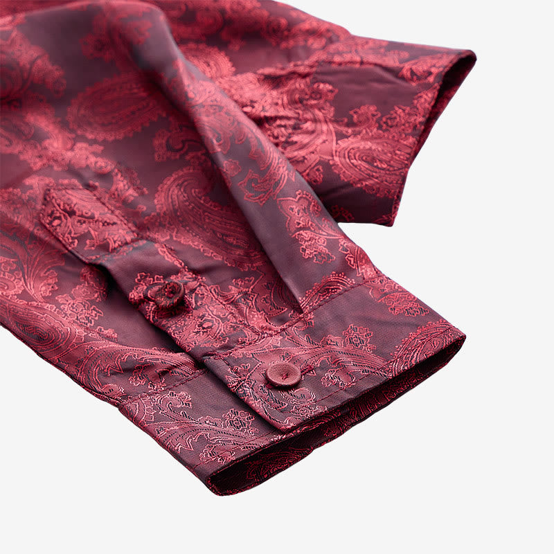 Chemise à manches longues pour homme, en satin jacquard foncé rose, col montant - image 22