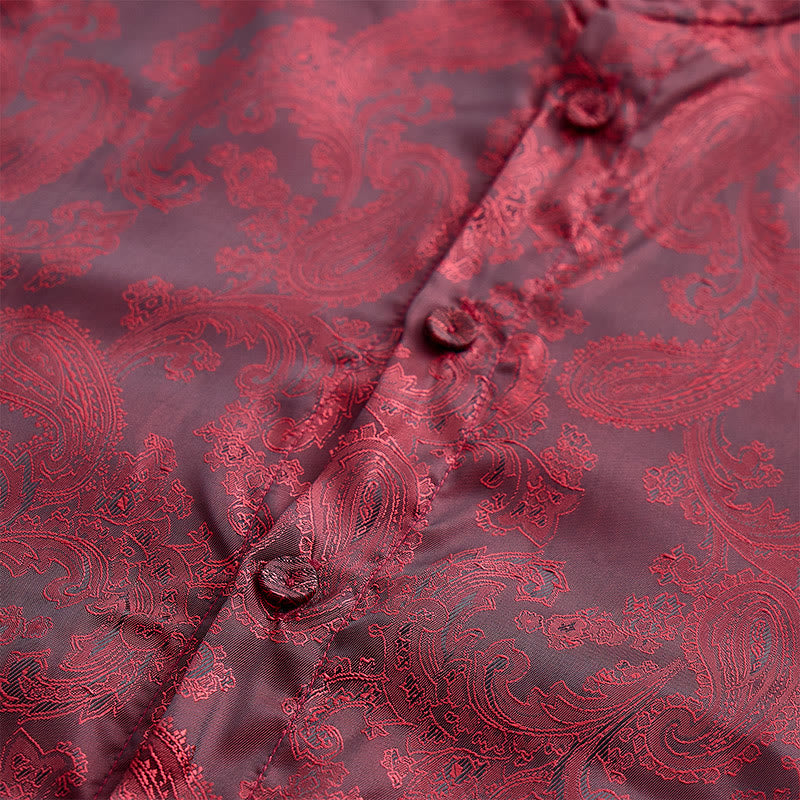 Chemise à manches longues pour homme, en satin jacquard foncé rose, col montant - image 20