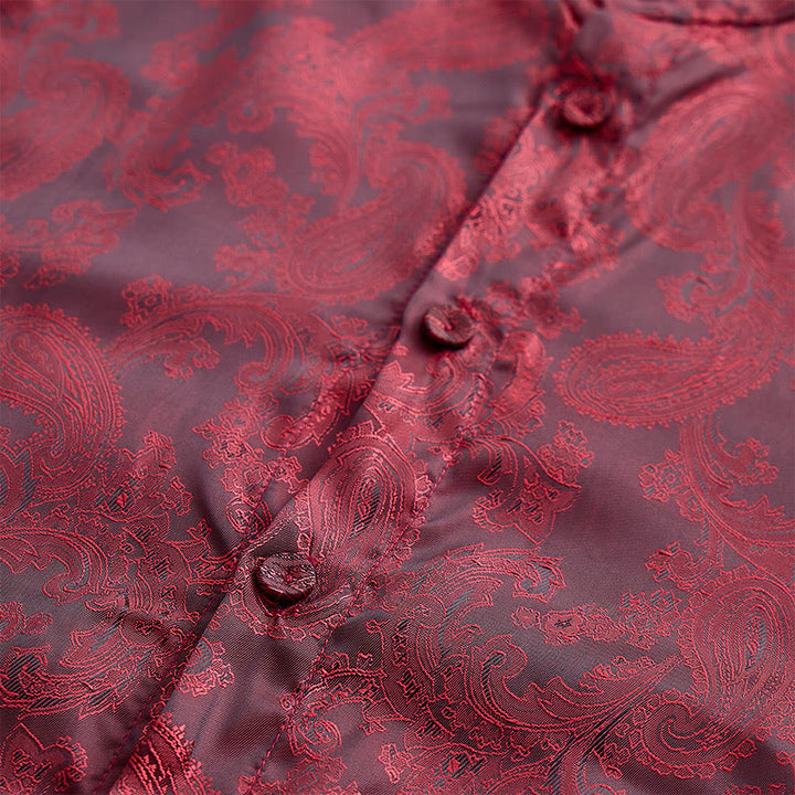Chemise à manches longues pour homme, en satin jacquard foncé rose, col montant - image 20