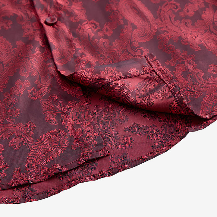 Chemise à manches longues pour homme, en satin jacquard foncé rose, col montant - image 21
