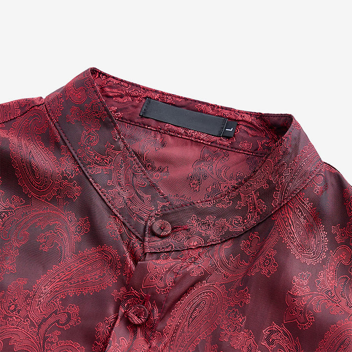 Chemise à manches longues pour homme, en satin jacquard foncé rose, col montant - image 19